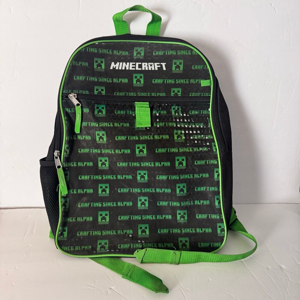 Green and Black Minecraft Creeper 16" Backpack "Crafting Since Alpha" Kids Teens